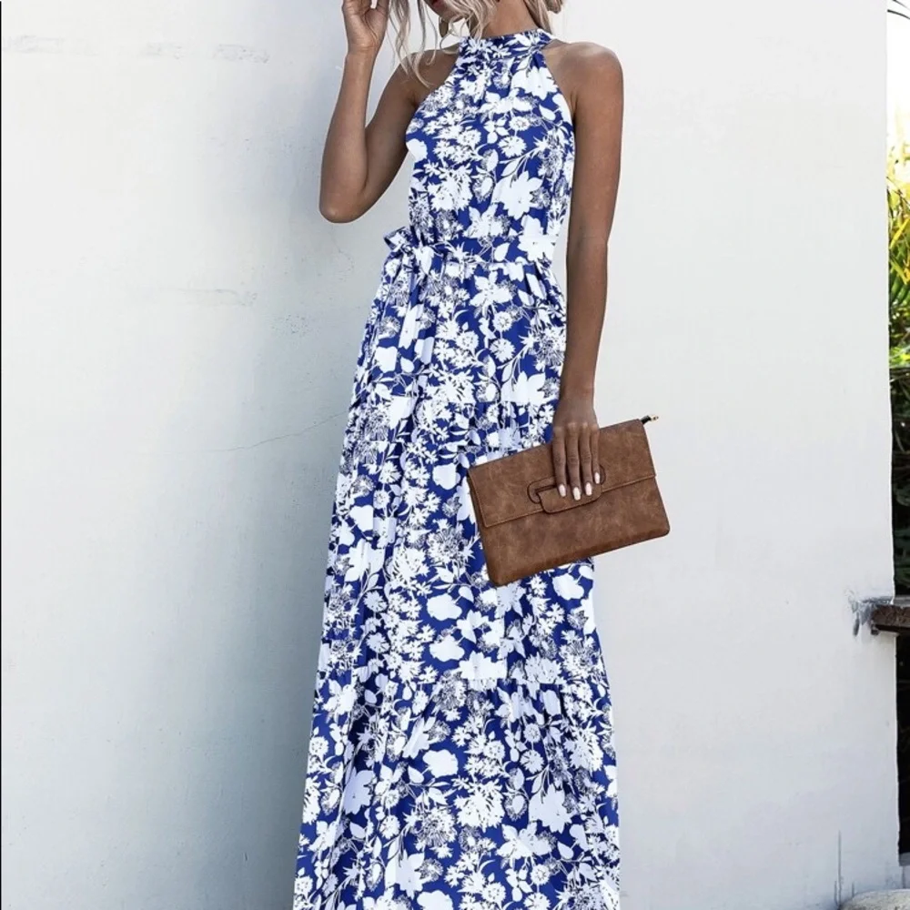 Boho Gypsy Halter Belted Maxi Dress New - Picture 6 of 15